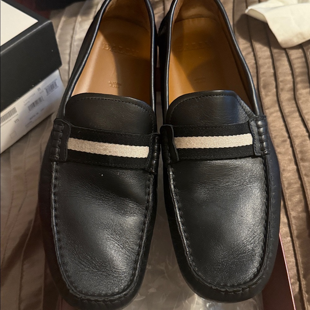 Bally Black Leather Shoes with White Accent